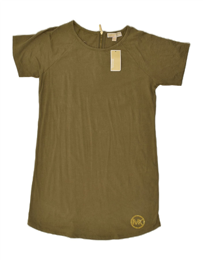 MICHAEL KORS Womens Graphic T-Shirt Dress UK 14 Large Green Cotton | Vintage Michael Kors | Thrift | Second-Hand Michael Kors | Used Clothing | Messina Hembry 