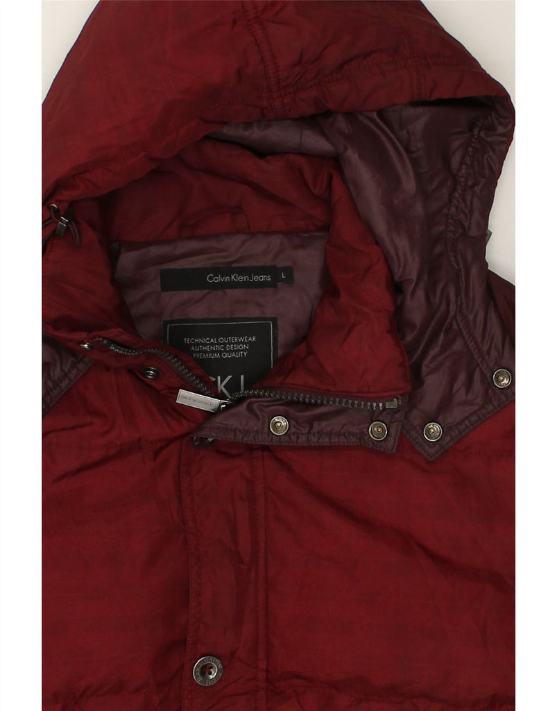 CALVIN KLEIN JEANS Womens Hooded Padded Jacket UK 14 Large Red Polyester | Vintage Calvin Klein Jeans | Thrift | Second-Hand Calvin Klein Jeans | Used Clothing | Messina Hembry 