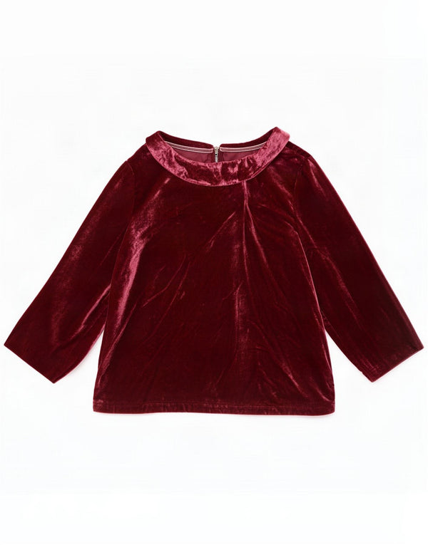 White Stuff Womens Velvet 3/4 Sleeve Blouse Top UK 18 XL Burgundy Viscose