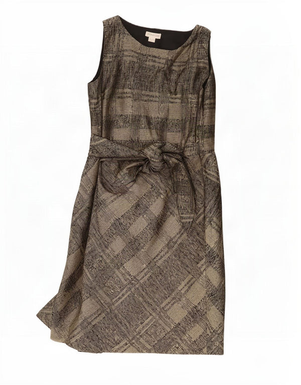 Monsoon Womens Sleeveless Shift Dress UK 16 Large Brown Plaid Classic