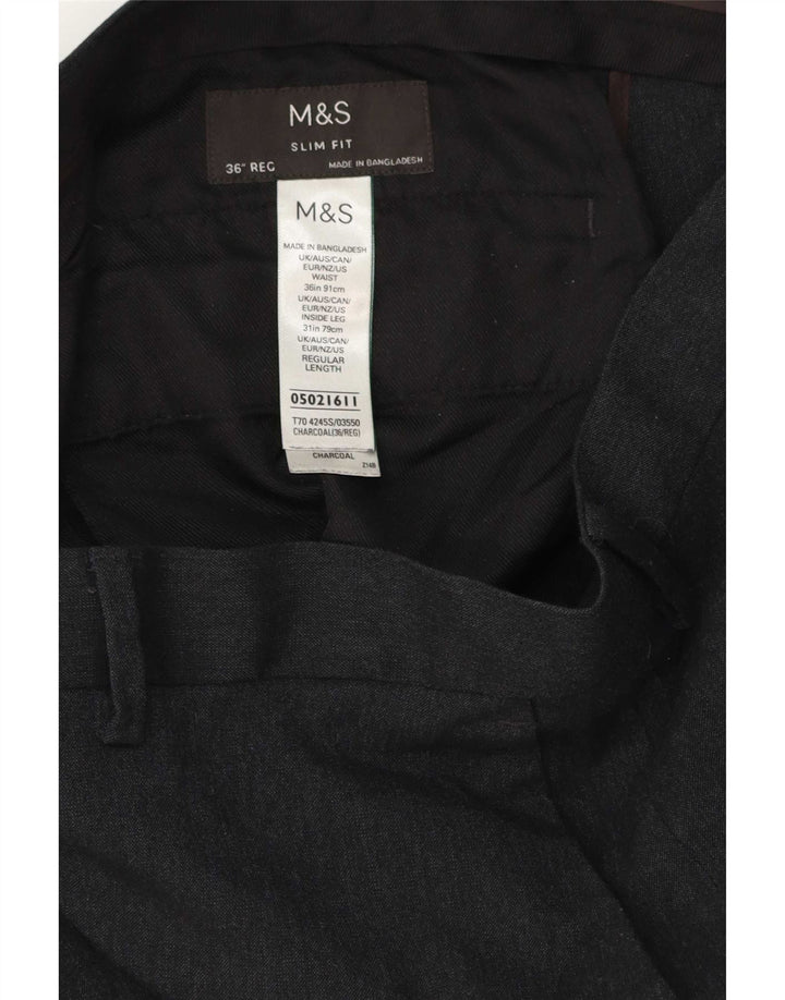 Marks & Spencer Mens Slim Fit Suit Trousers W36 L31 Grey Polyester