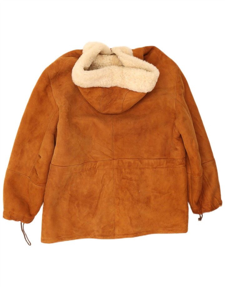 Marika Mens Hooded Sherpa Suede Jacket UK 40 Large Brown