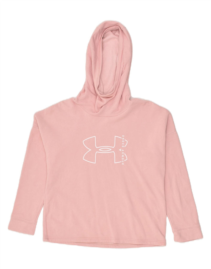 UNDER ARMOUR Womens Graphic Hoodie Jumper UK 14 Medium Pink Cotton | Vintage Under Armour | Thrift | Second-Hand Under Armour | Used Clothing | Messina Hembry 