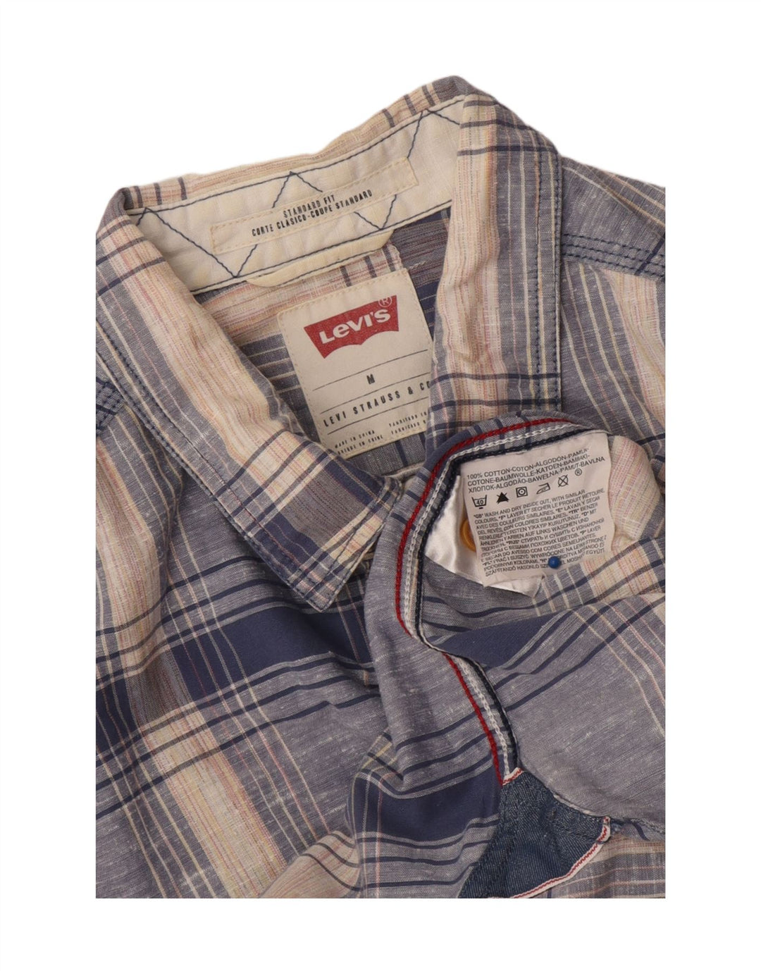Levi's Mens Shirt Medium Blue Check Cotton