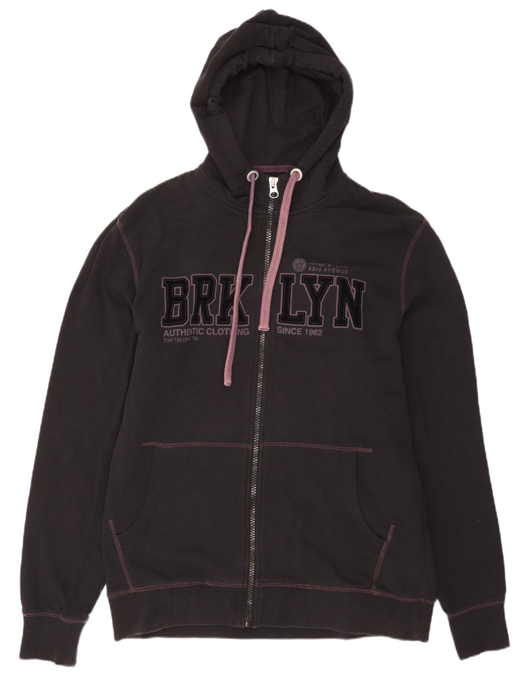 Tom Tailor Mens Graphic Zip Hoodie Sweater 2XL Black Cotton