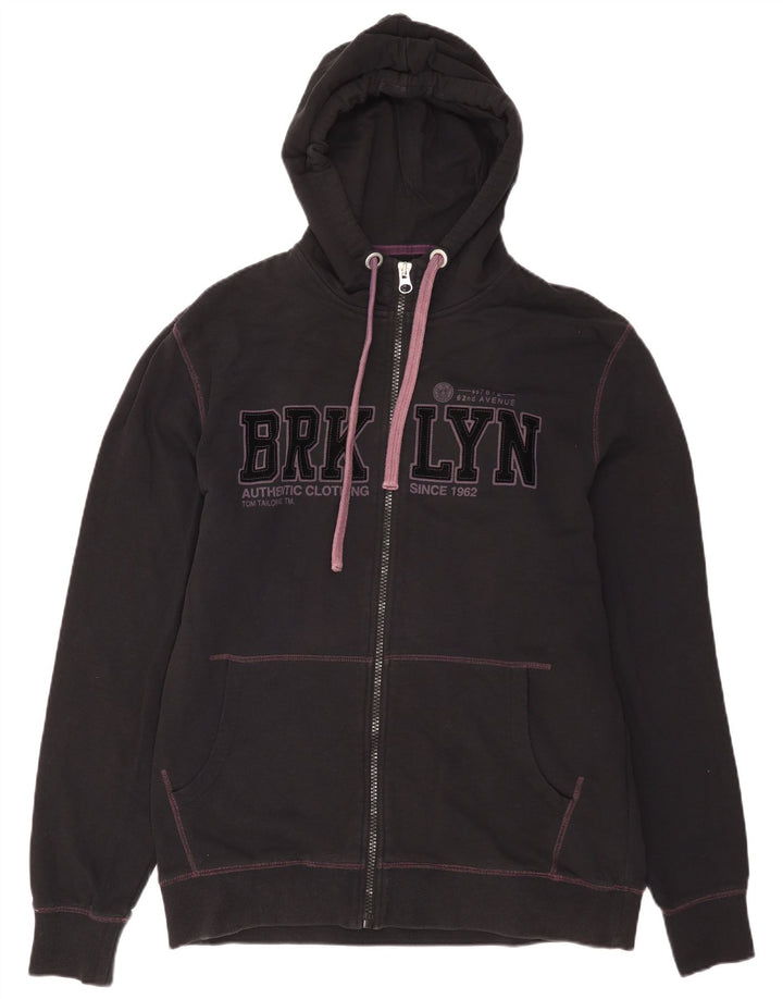 Tom Tailor Mens Graphic Zip Hoodie Sweater 2XL Black Cotton