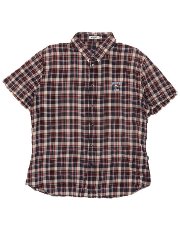 Moschino Mens Short Sleeve Shirt 3XL Navy Blue Check