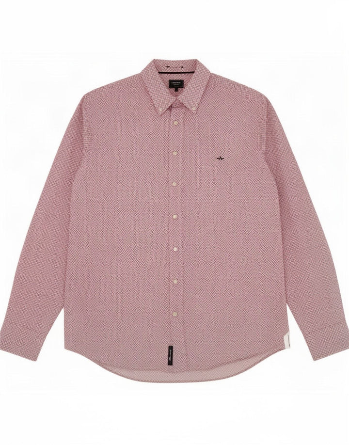 Arrow Mens Fitted Shirt Size 39 15 1/2 Medium Red Geometric