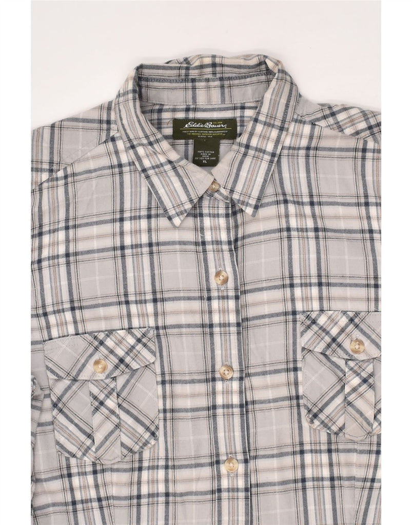 EDDIE BAUER Womens Shirt UK 18 XL Grey Plaid Cotton | Vintage Eddie Bauer | Thrift | Second-Hand Eddie Bauer | Used Clothing | Messina Hembry 