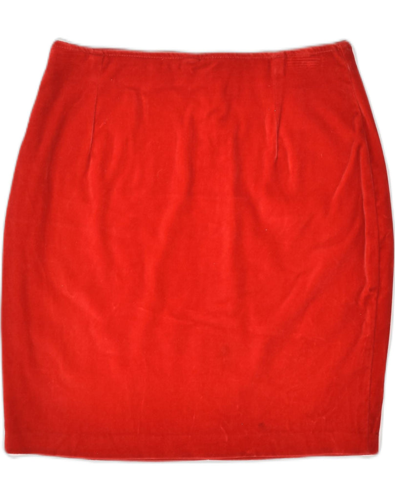 VINTAGE Womens Velour Straight Skirt IT 44 Medium W28 Red Cotton | Vintage Vintage | Thrift | Second-Hand Vintage | Used Clothing | Messina Hembry 