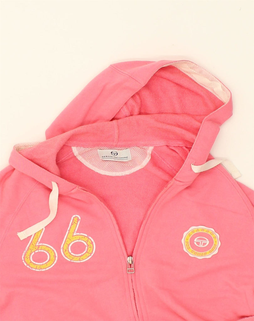 SERGIO TACCHINI Womens Graphic Zip Hoodie Sweater UK 12 Medium Pink Cotton | Vintage Sergio Tacchini | Thrift | Second-Hand Sergio Tacchini | Used Clothing | Messina Hembry 