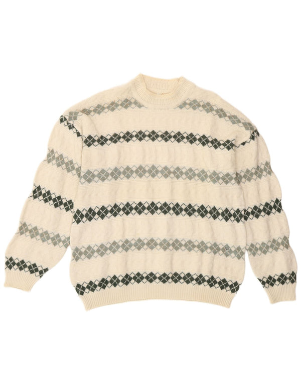 Vintage Mens Turtle Neck Jumper Sweater XL Off White Argyle/Diamond Retro