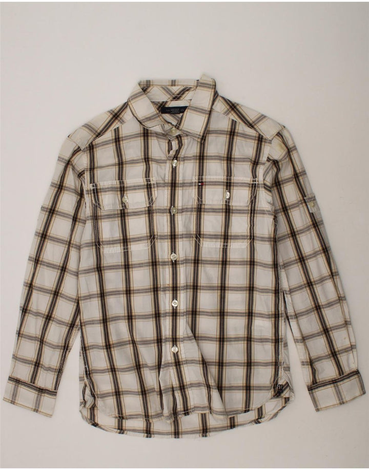 TOMMY HILFIGER Boys Shirt 8-9 Years Medium  Beige Plaid Cotton Vintage Tommy Hilfiger and Second-Hand Tommy Hilfiger from Messina Hembry 