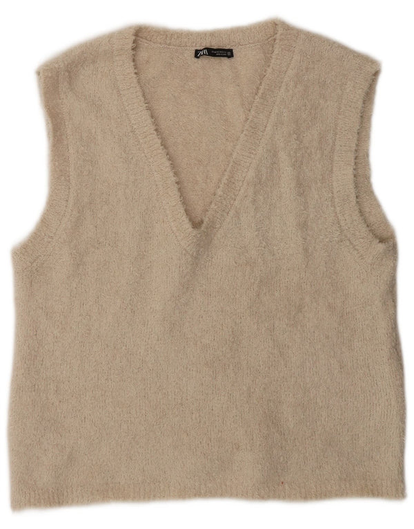 Zara Womens Vest Tank Top UK 14 Medium Beige Polyester