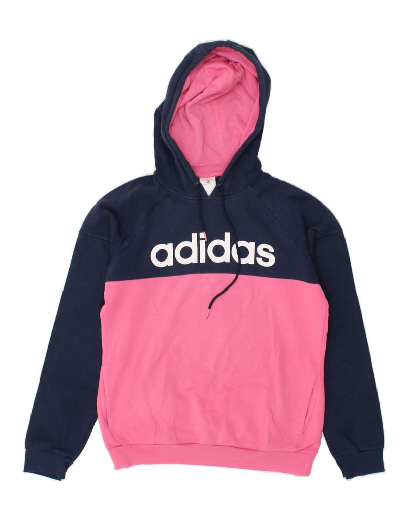 ADIDAS Womens Graphic Hoodie Jumper UK 8/10 Small Pink Colourblock | Vintage Adidas | Thrift | Second-Hand Adidas | Used Clothing | Messina Hembry 