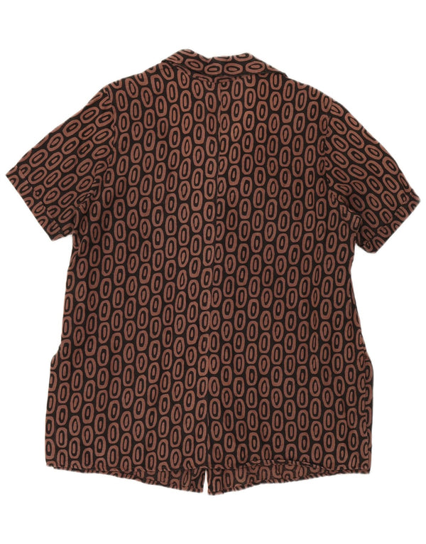 ZANETTI Womens Short Sleeve Shirt IT 47 Large Brown Geometric Linen