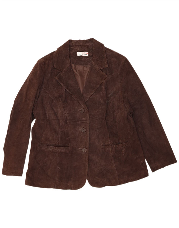 Vintage Womens 3 Button Suede Blazer Jacket IT 48 XL Brown Leather