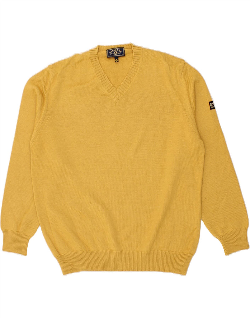 NAVIGARE Mens V-Neck Jumper Sweater Large Yellow Merino Wool | Vintage Navigare | Thrift | Second-Hand Navigare | Used Clothing | Messina Hembry 