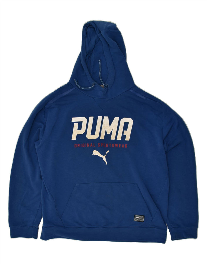 PUMA Mens Graphic Hoodie Jumper Large Blue Cotton | Vintage Puma | Thrift | Second-Hand Puma | Used Clothing | Messina Hembry 