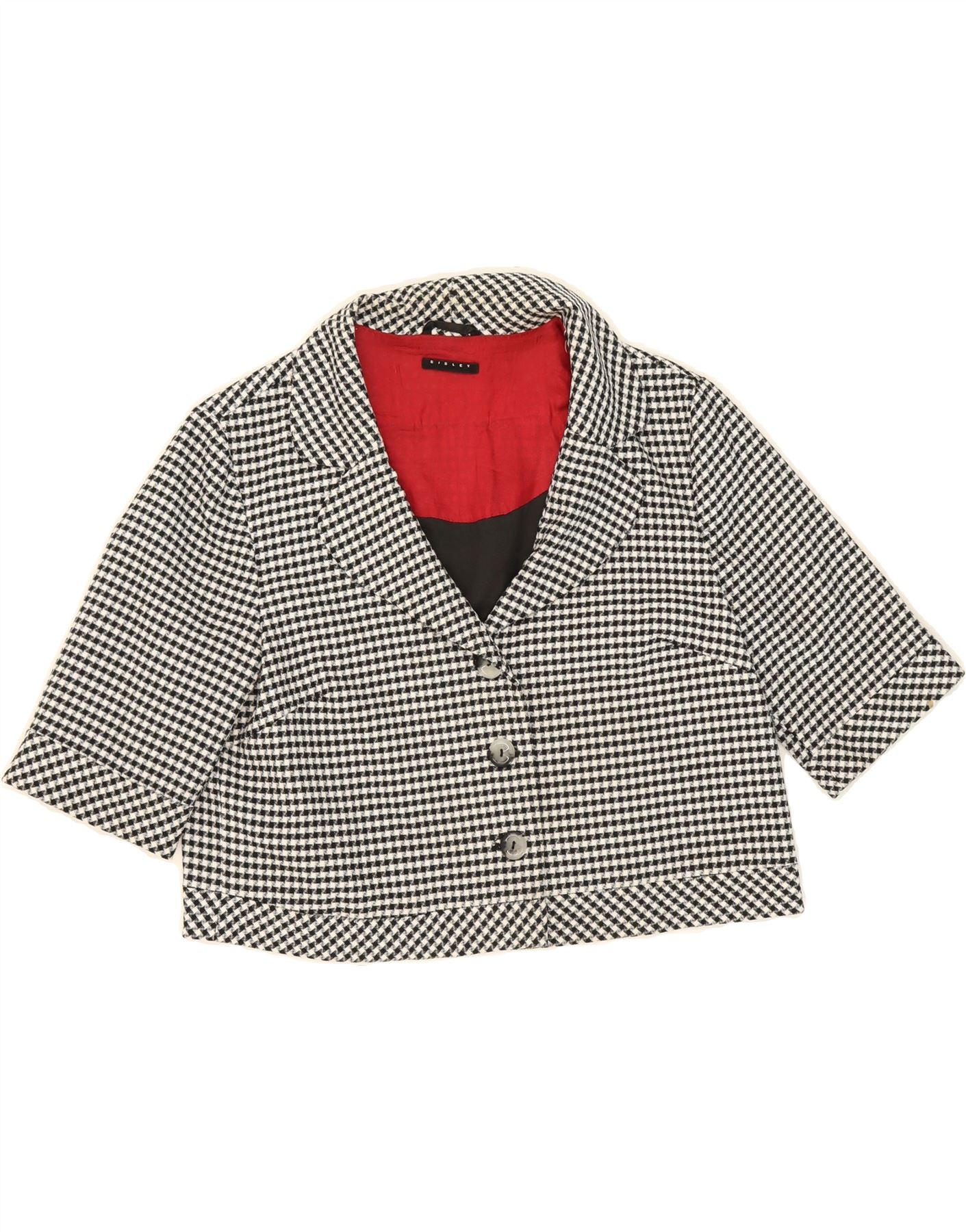 Veste blazer à manches courtes SISLEY pour femme, taille UK 14, motif  pied-de-poule noir moyen