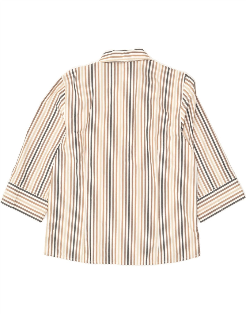 ORVIS Womens 3/4 Sleeve Shirt UK 12 Medium Beige Striped Cotton | Vintage Orvis | Thrift | Second-Hand Orvis | Used Clothing | Messina Hembry 