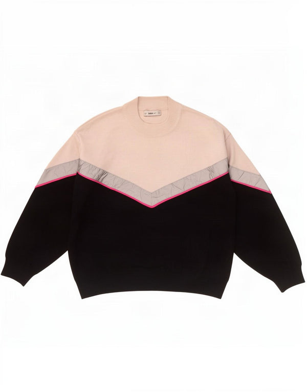 Zara Womens Turtle Neck Jumper Sweater UK 14 Medium Black Colourblock