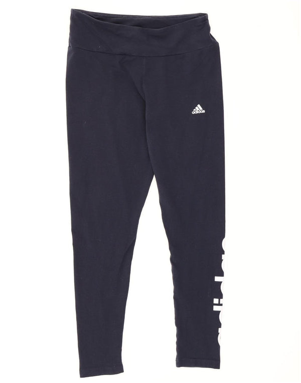 Adidas Womens Tight Fit Graphic Leggings UK 16/18 Large Navy Blue Cotton