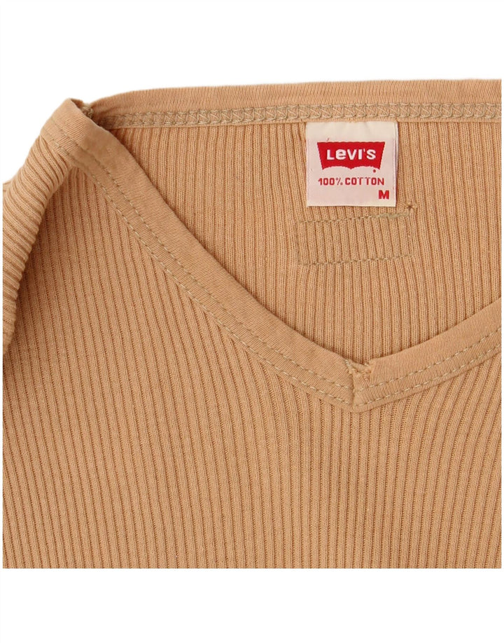 Levi's Womens Top Long Sleeve UK 12 Medium Beige Cotton