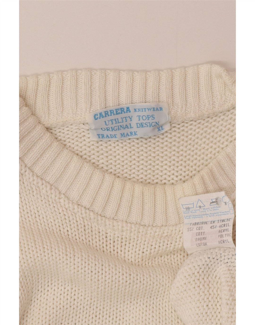 Carrera Mens Crew Neck Jumper Sweater XL White Cotton