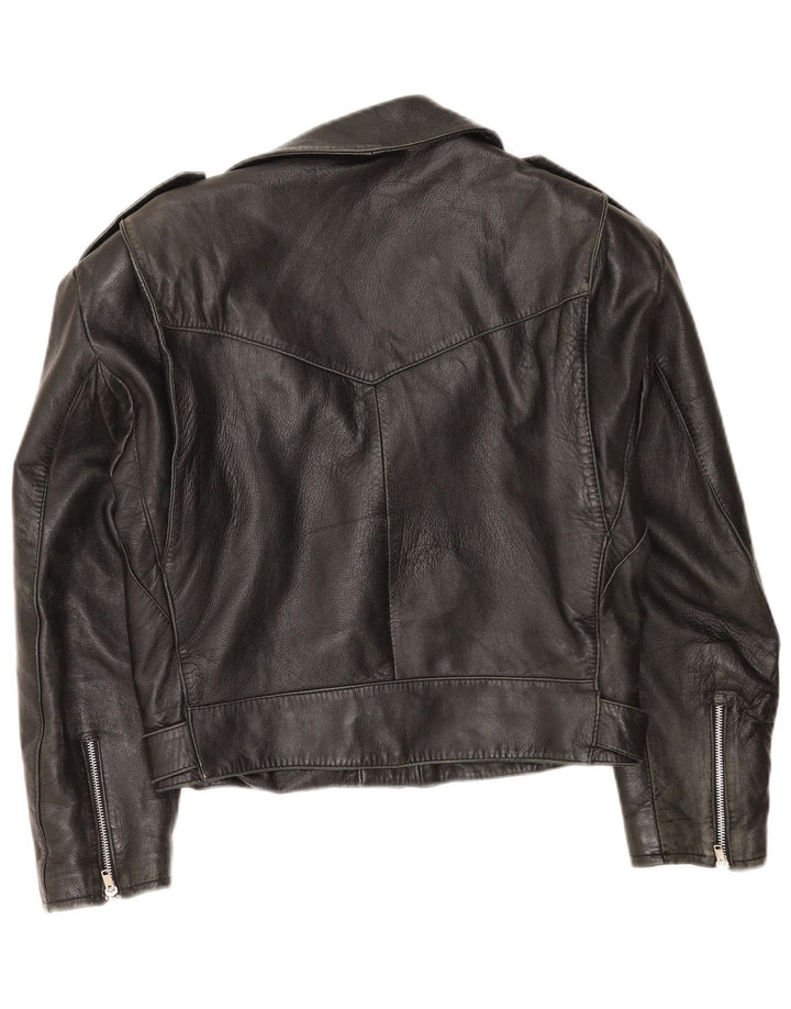 Vintage Womens Crop Leather Biker Jacket IT 46 Large Black Leather