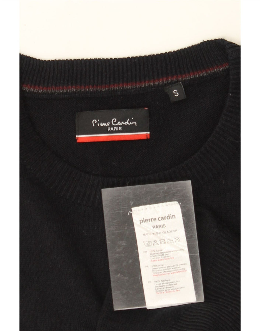PIERRE CARDIN Mens Crew Neck Jumper Sweater Small Black Acrylic