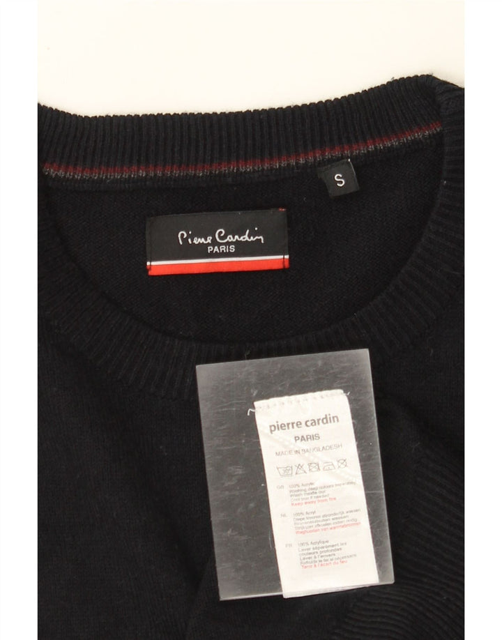 PIERRE CARDIN Mens Crew Neck Jumper Sweater Small Black Acrylic