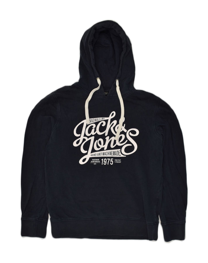 JACK & JONES Mens Graphic Hoodie Jumper Medium Navy Blue Cotton | Vintage Jack & Jones | Thrift | Second-Hand Jack & Jones | Used Clothing | Messina Hembry 