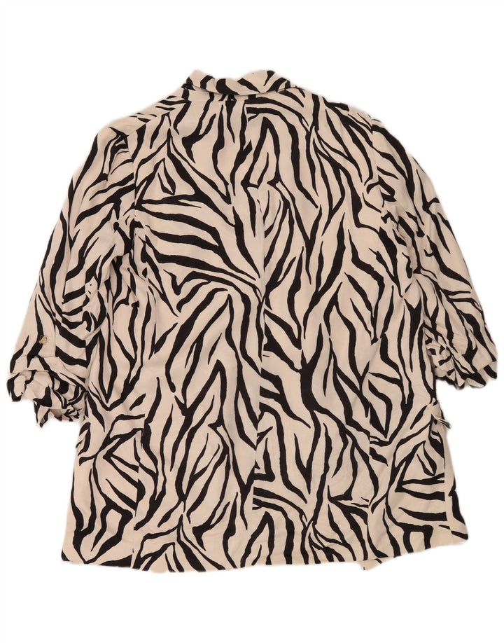 Zara Womens 3/4 Sleeve Open Blazer Jacket UK 14 Medium White Animal Print