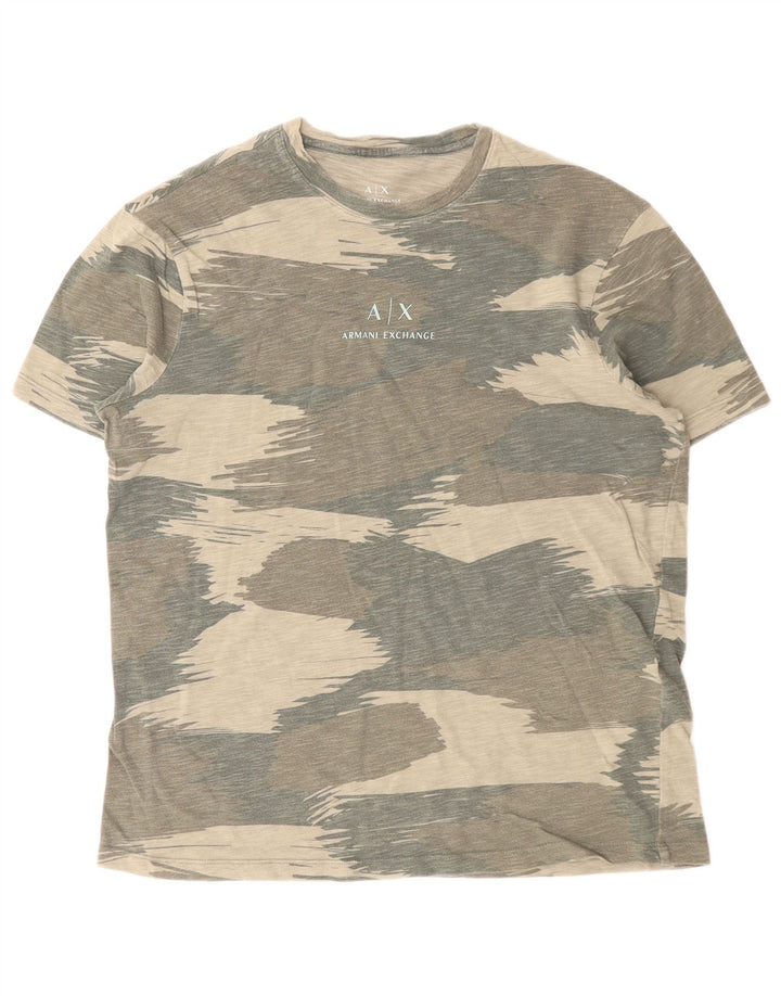 Armani Exchange Mens Graphic T-Shirt Top Small Khaki Camouflage Cotton