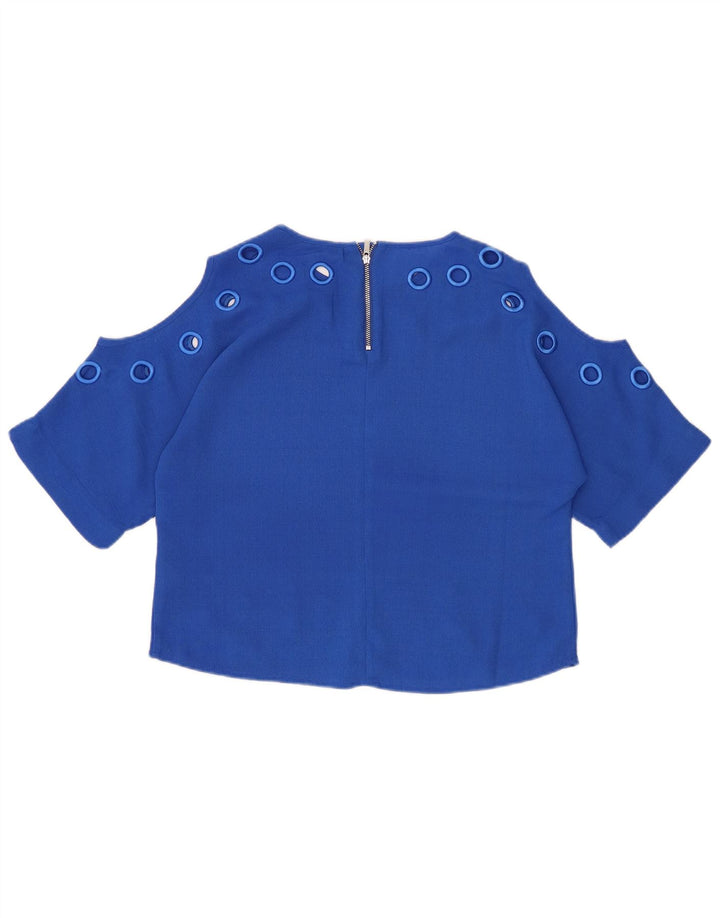 KAREN MILLEN Womens Oversized Crop Blouse Top UK 10 Small Blue Polyester