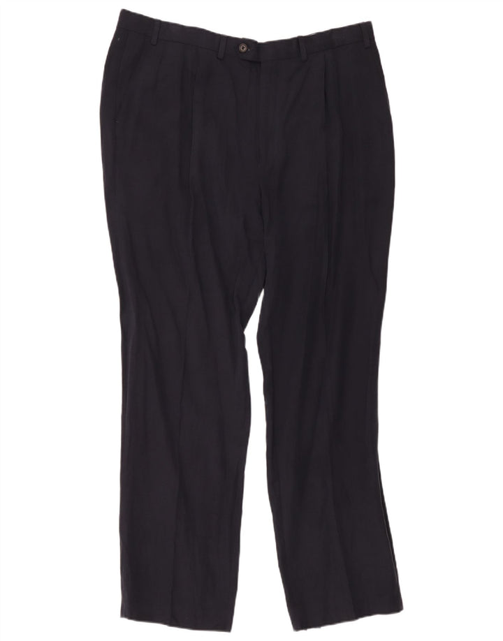 Marks & Spencer Mens Pegged Suit Trousers W40 L33 Navy Blue Silk