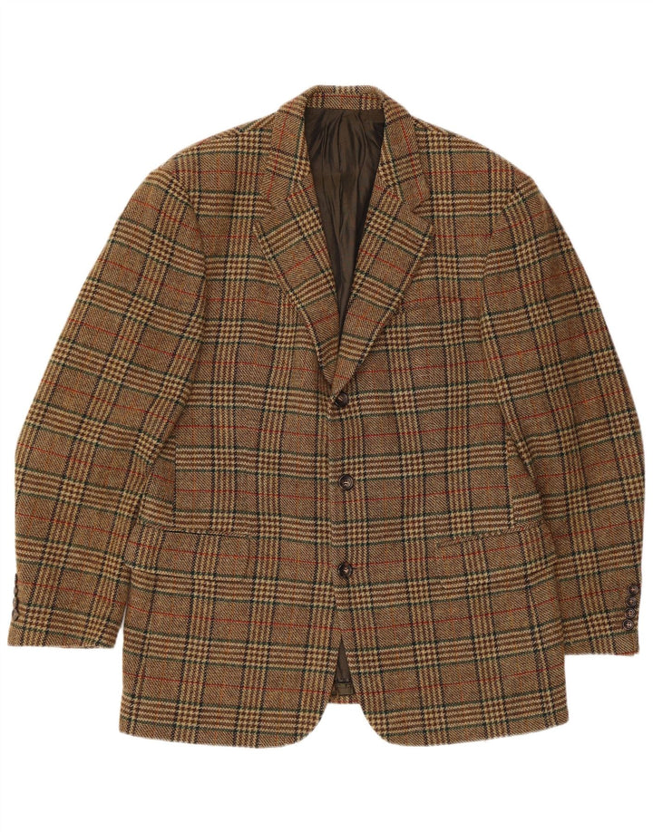 Hugo Boss Mens 3 Button Blazer Jacket EU 52 XL Beige Check Virgin Wool