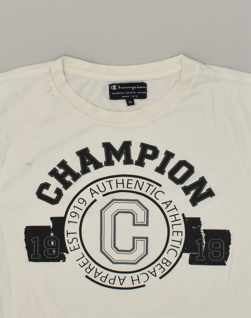 CHAMPION Mens Graphic Vest Top XL White Cotton | Vintage Champion | Thrift | Second-Hand Champion | Used Clothing | Messina Hembry 