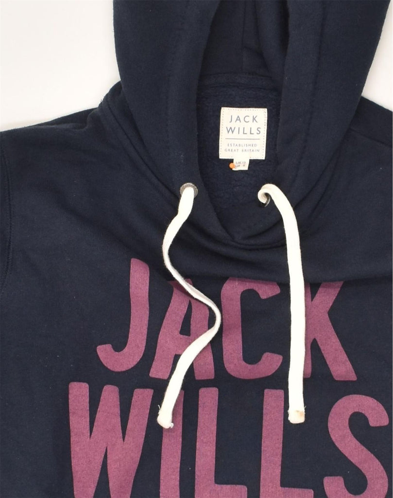 JACK WILLS Womens Graphic Hoodie Jumper UK 12 Medium  Navy Blue Cotton | Vintage Jack Wills | Thrift | Second-Hand Jack Wills | Used Clothing | Messina Hembry 