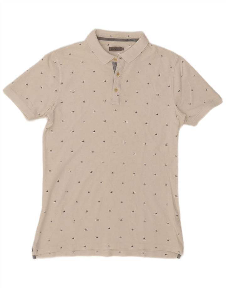 Calvin Klein Jeans Mens Polo Shirt Large White Spotted