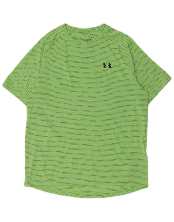 Under Armour Mens T-Shirt Top Large Green Pinstripe Polyester