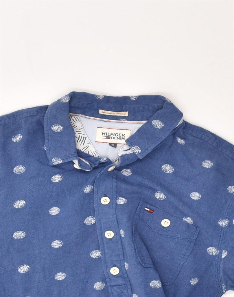 TOMMY HILFIGER Mens Polo Shirt Small Blue Spotted Cotton | Vintage Tommy Hilfiger | Thrift | Second-Hand Tommy Hilfiger | Used Clothing | Messina Hembry 