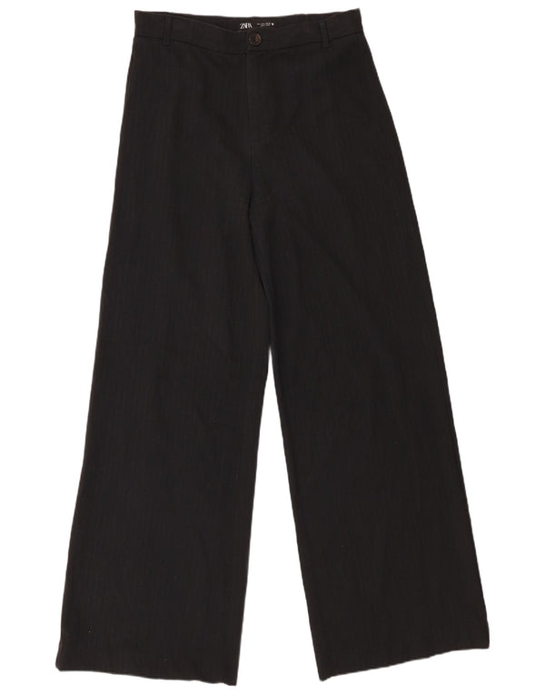 Zara Womens High Waist Wide Leg Casual Trousers Large W30 L32 Black Striped