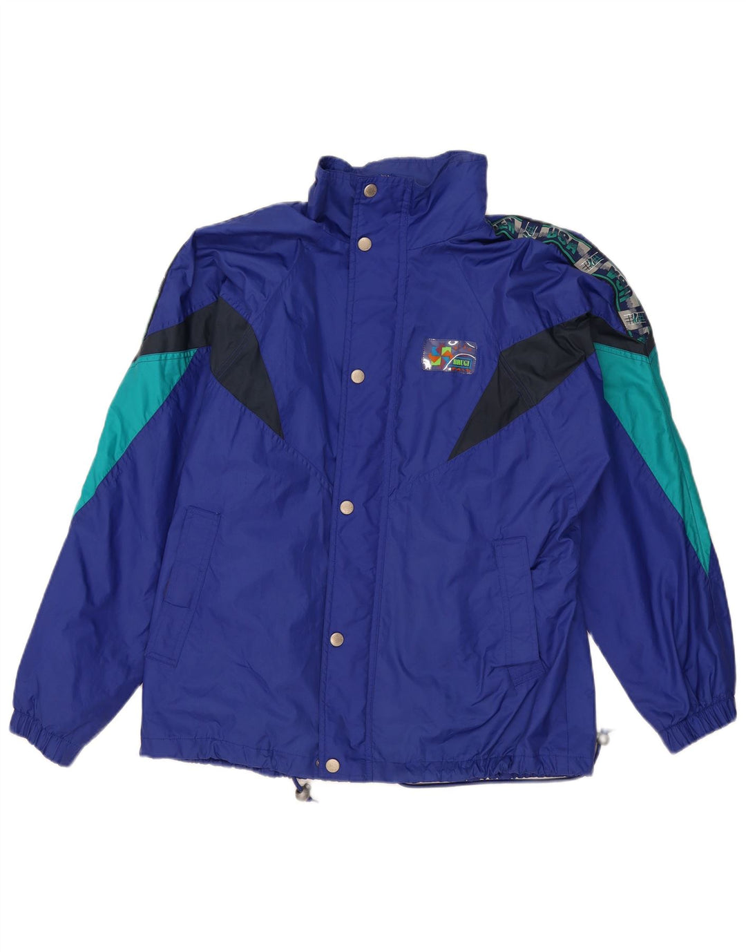 Brugi Mens Hooded Windbreaker Jacket UK 38 Medium Navy Blue Colourblock