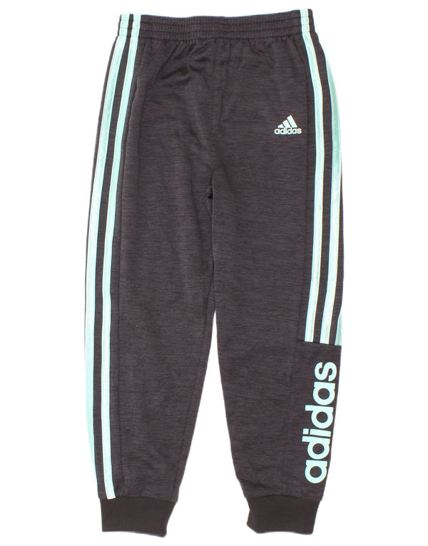 Adidas Boys Graphic Tracksuit Trousers Joggers 5-6 Years Grey Polyester