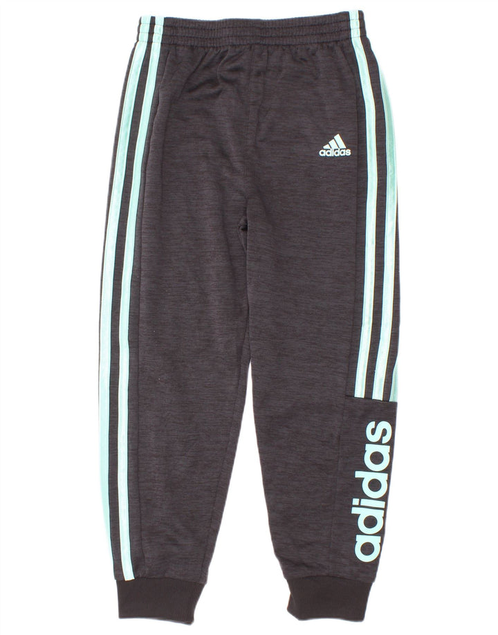 Adidas Boys Graphic Tracksuit Trousers Joggers 5-6 Years Grey Polyester