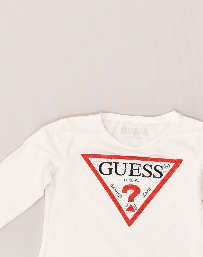 GUESS Girls Graphic Top Long Sleeve 3-4 Years White | Vintage Guess | Thrift | Second-Hand Guess | Used Clothing | Messina Hembry 