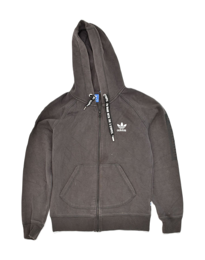 ADIDAS Womens Zip Hoodie Sweater UK 12 Medium Grey Cotton | Vintage Adidas | Thrift | Second-Hand Adidas | Used Clothing | Messina Hembry 