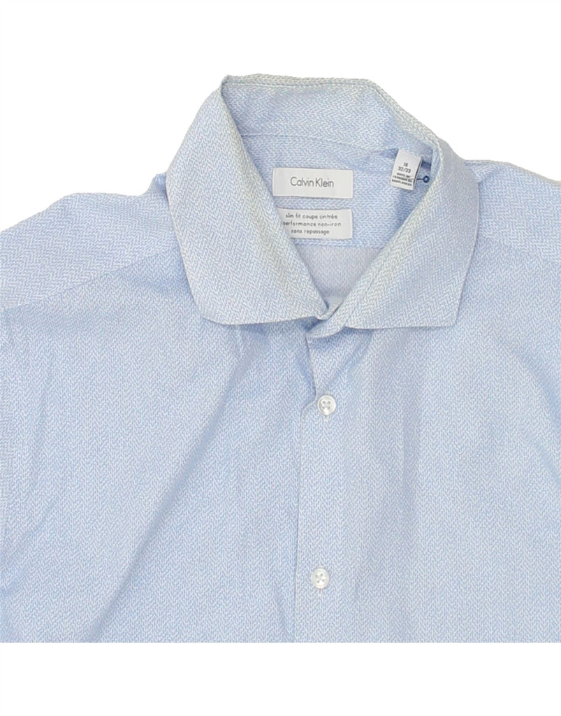 CALVIN KLEIN Mens Slim Shirt Size 16 Large Blue Chevron | Vintage Calvin Klein | Thrift | Second-Hand Calvin Klein | Used Clothing | Messina Hembry 